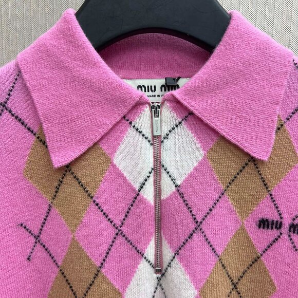 Miu Miu argyle cashmere polo sweater - Picture 5 of 11